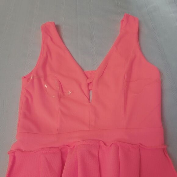 Charlotte Russe Mini Dress Skater Pleated Bright Coral Tank Open Back Small - Picture 4 of 8